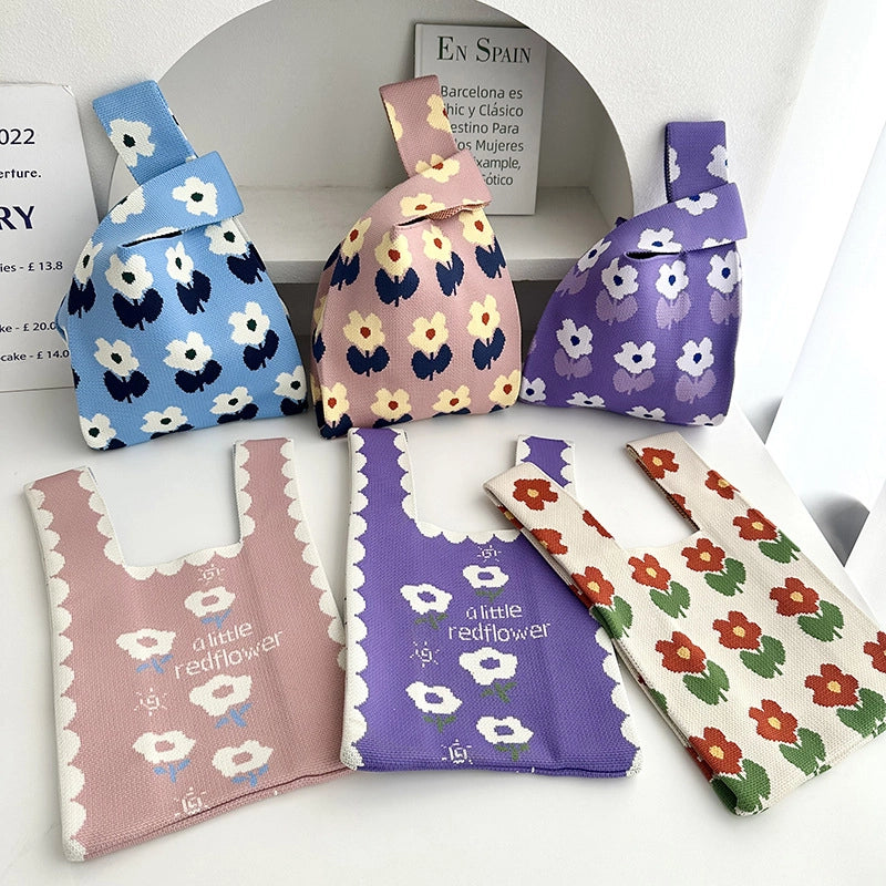 Knitted Bag Tote Bag Women's New Fashion Casual Flower Handbag Vest Bag Casual Bag Fashion