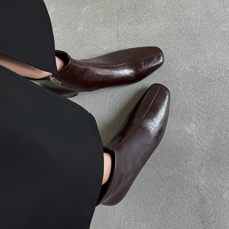 Classic Slimming Boots Elegant Chelsea Boots Mid Heel Side Zipper Boots in Black/Beige/Coffee