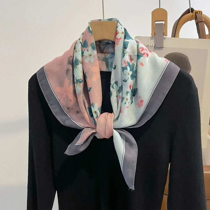 Women's Elegant Flower Polyester Silk Scarf