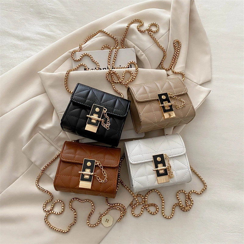 Women's Pu Leather Solid Color Basic Lock Square Lock Clasp Shoulder Bag Crossbody Bag Square Bag
