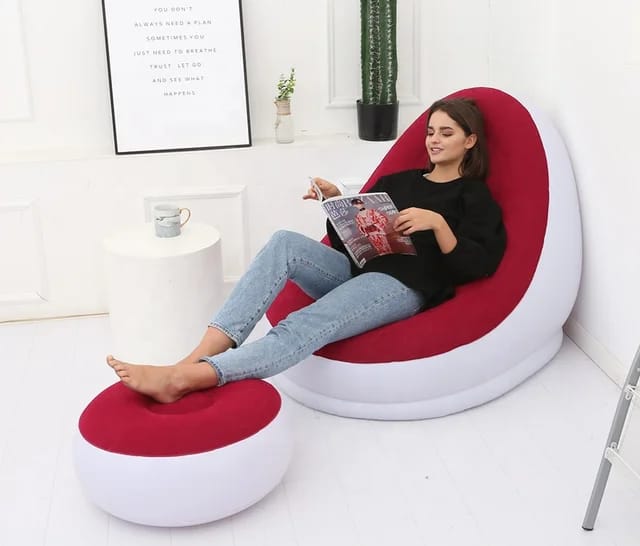 2-IN-1 Inflatable Lounge Sofa Bed Set. Portable Lazy Flocking with Footstool