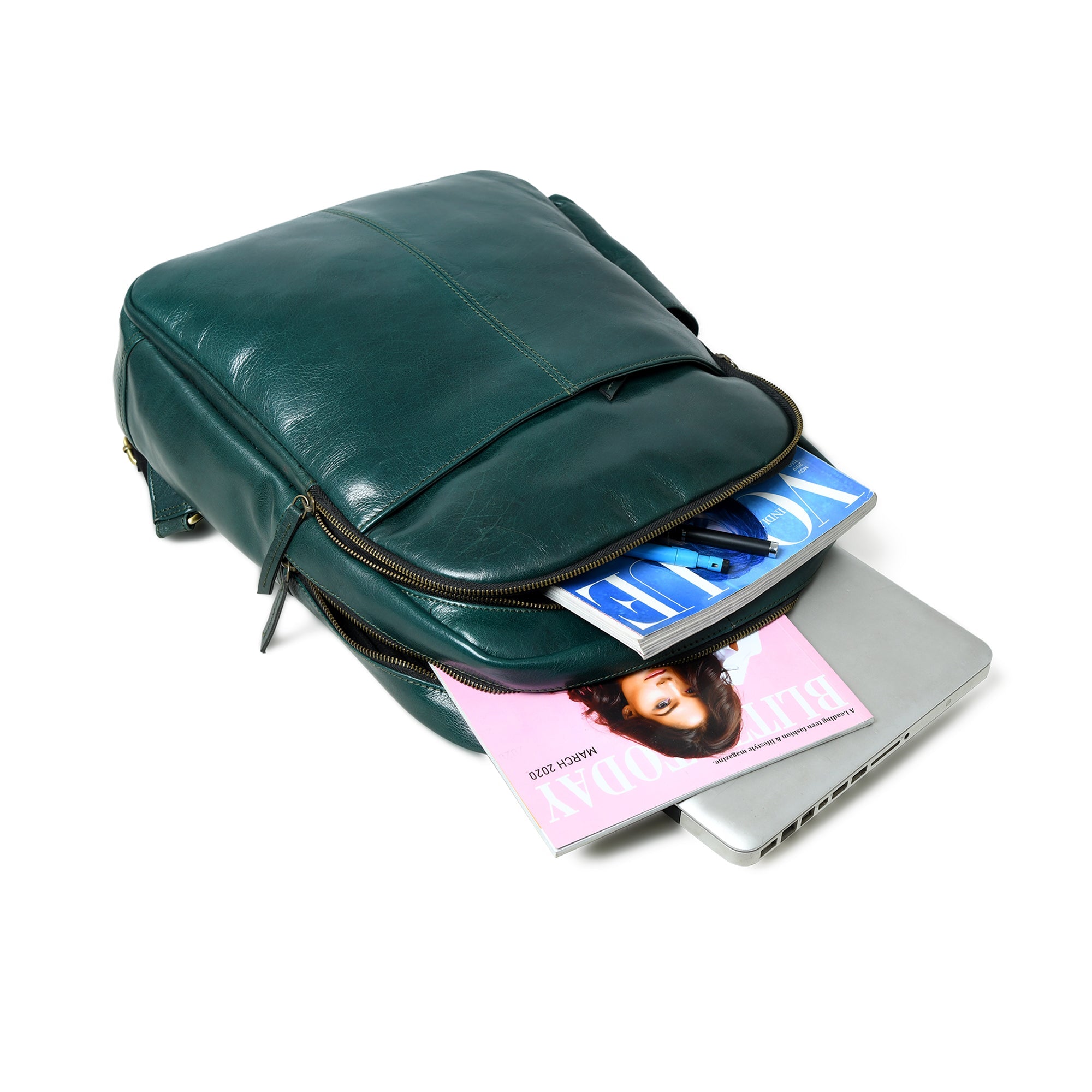 Luxury Italian Leather Backpack. Green
