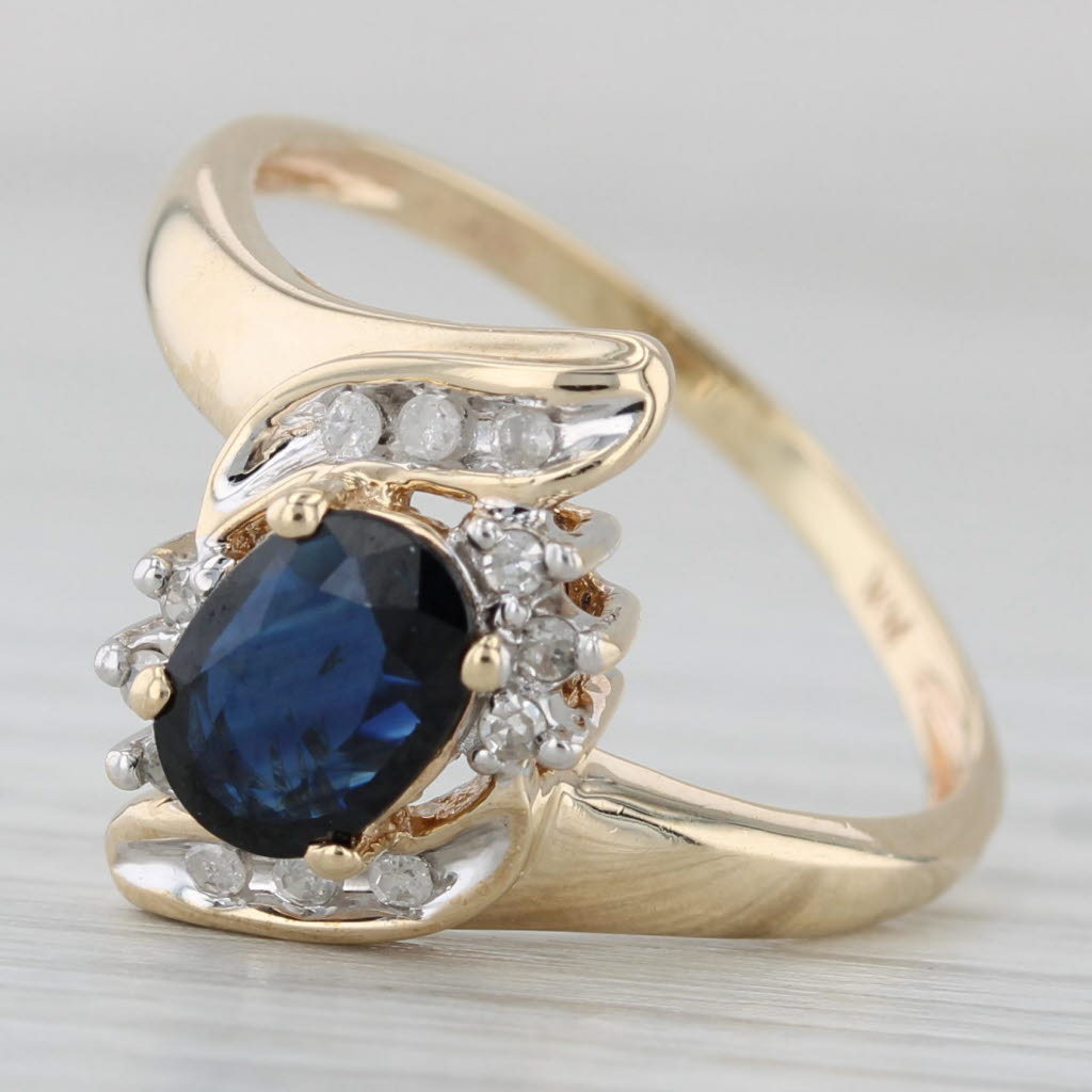 0.66ctw Blue Sapphire Diamond Bypass Ring 10k Yellow Gold Size 8
