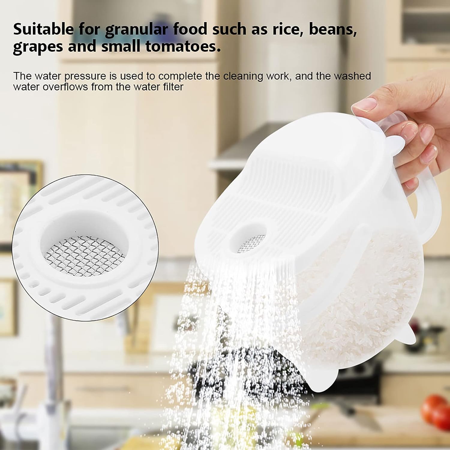 Rice Washer. Manual Plastic Rice Cleaner Washing Bowl With Handle