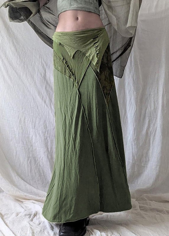 Vintage Green Asymmetrical Side Open Cotton Skirts Summer