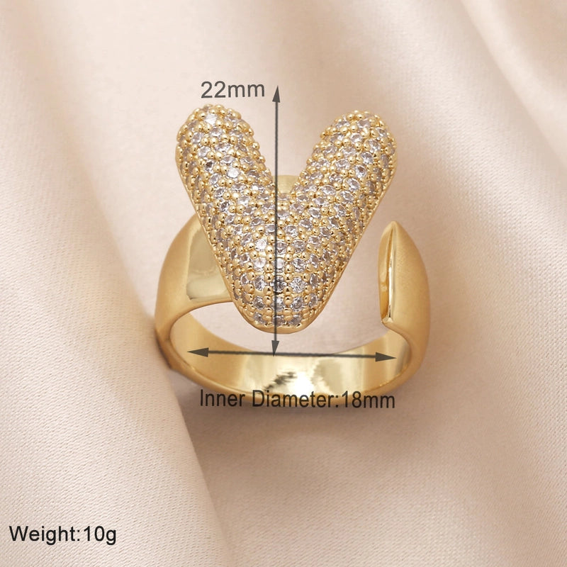 Copper 18K Gold Plated Modern Style Minimalist Plating Inlay Letter Zircon Open Rings
