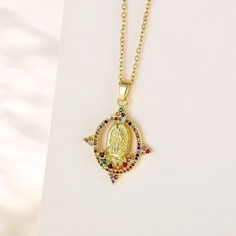 Stainless Steel Titanium Steel 18K Gold Plated INS Style Plating Inlay Human Faith Zircon Pendant Necklace
