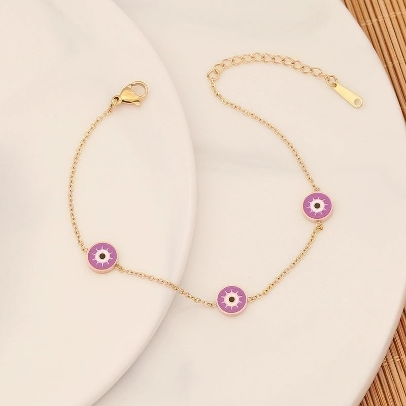 Vintage Style Beach Round Eye Stainless Steel 18K Gold Plated Bracelets In Bulk