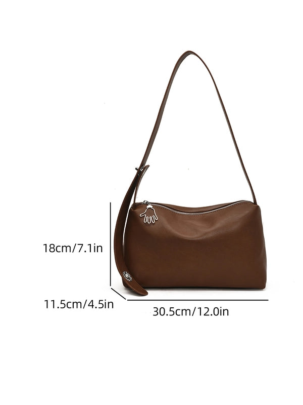 Women's Pu Leather Solid Color Basic Classic Style Sewing Thread Pillow Shape Zipper Shoulder Bag