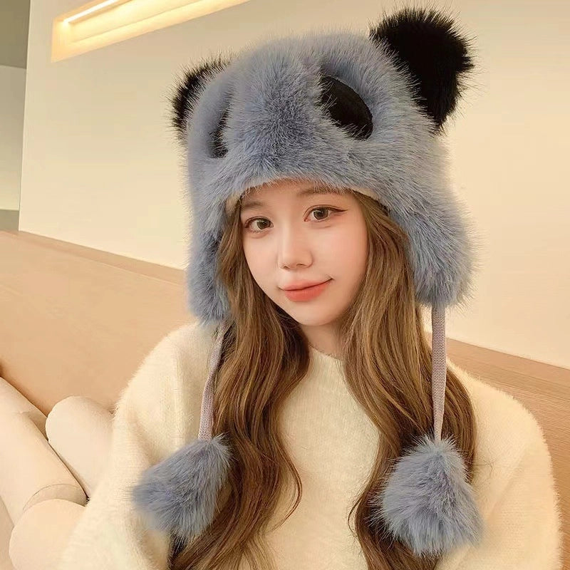 New Children's Hat Winter Fleece-lined Warm Lei Feng Hat Parent-child Outdoor Children's Cute Panda Plush Ear Protection