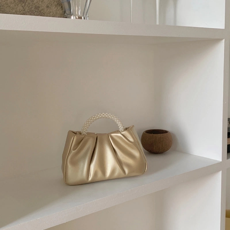 Women's Small All Seasons Pu Leather Solid Color Fashion Pearls Square Magnetic Buckle Cloud Shape Bag