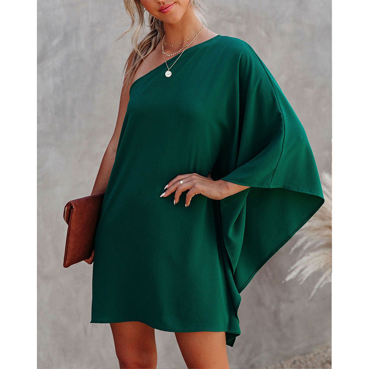 Loose One-shoulder Diagonal Dress(8 colors)