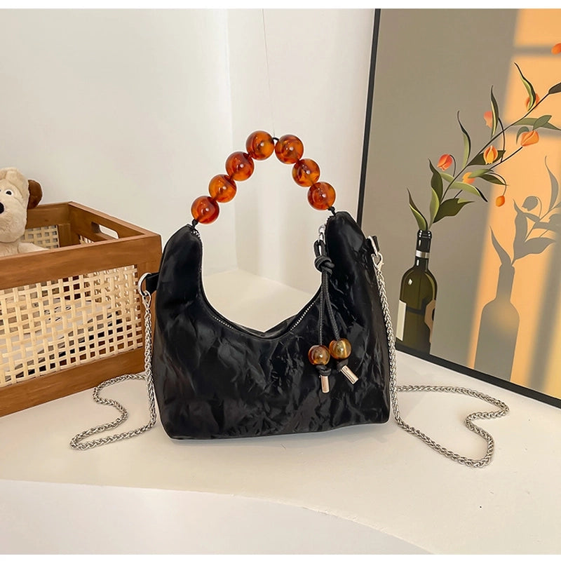 Women's Small Pu Leather Solid Color Classic Style Streetwear Beading Pillow Shape Zipper Underarm Bag