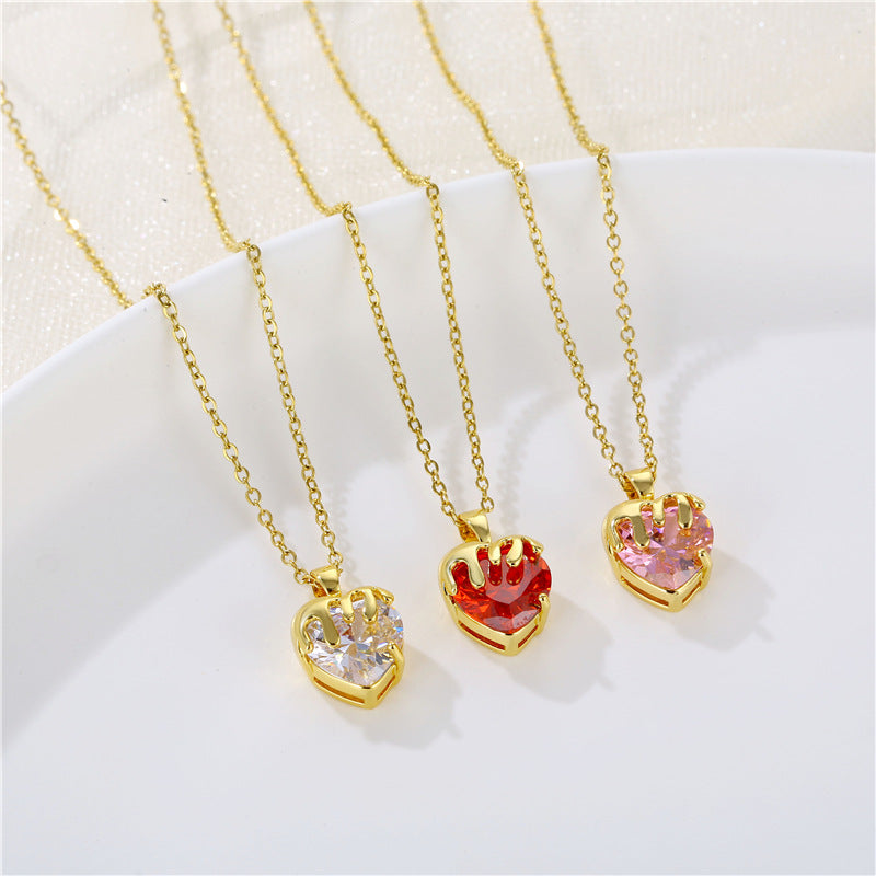 Rustic Strawberry Heart Stainless Steel Electroplating Necklaces