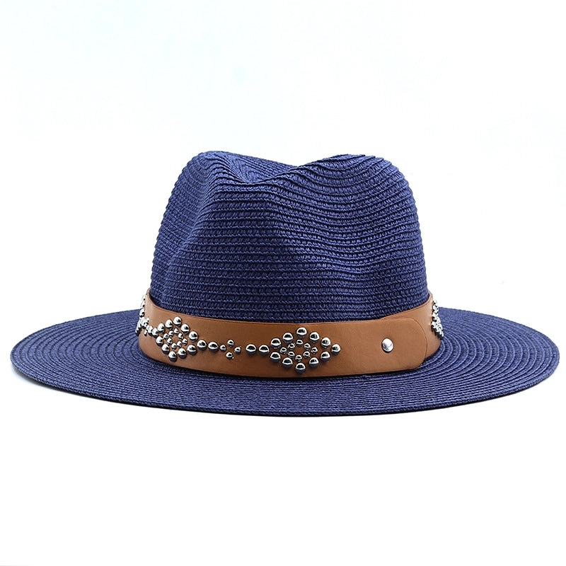 Women's Minimalist Color Block Flat Eaves Straw Hat