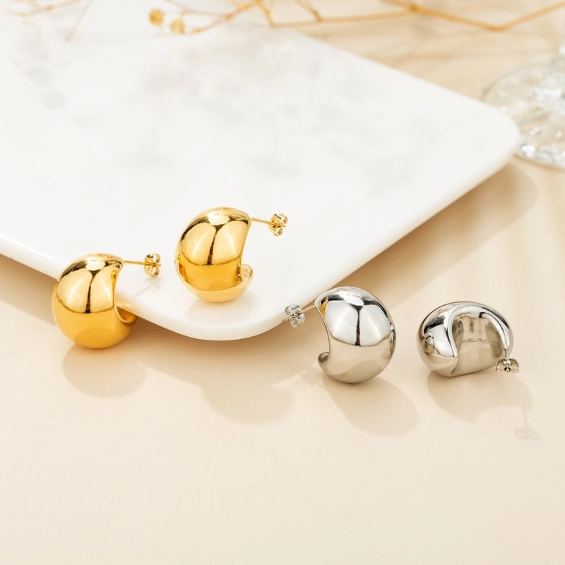 1 Pair Minimalist C Shape Polishing Stainless Steel Ear Studs