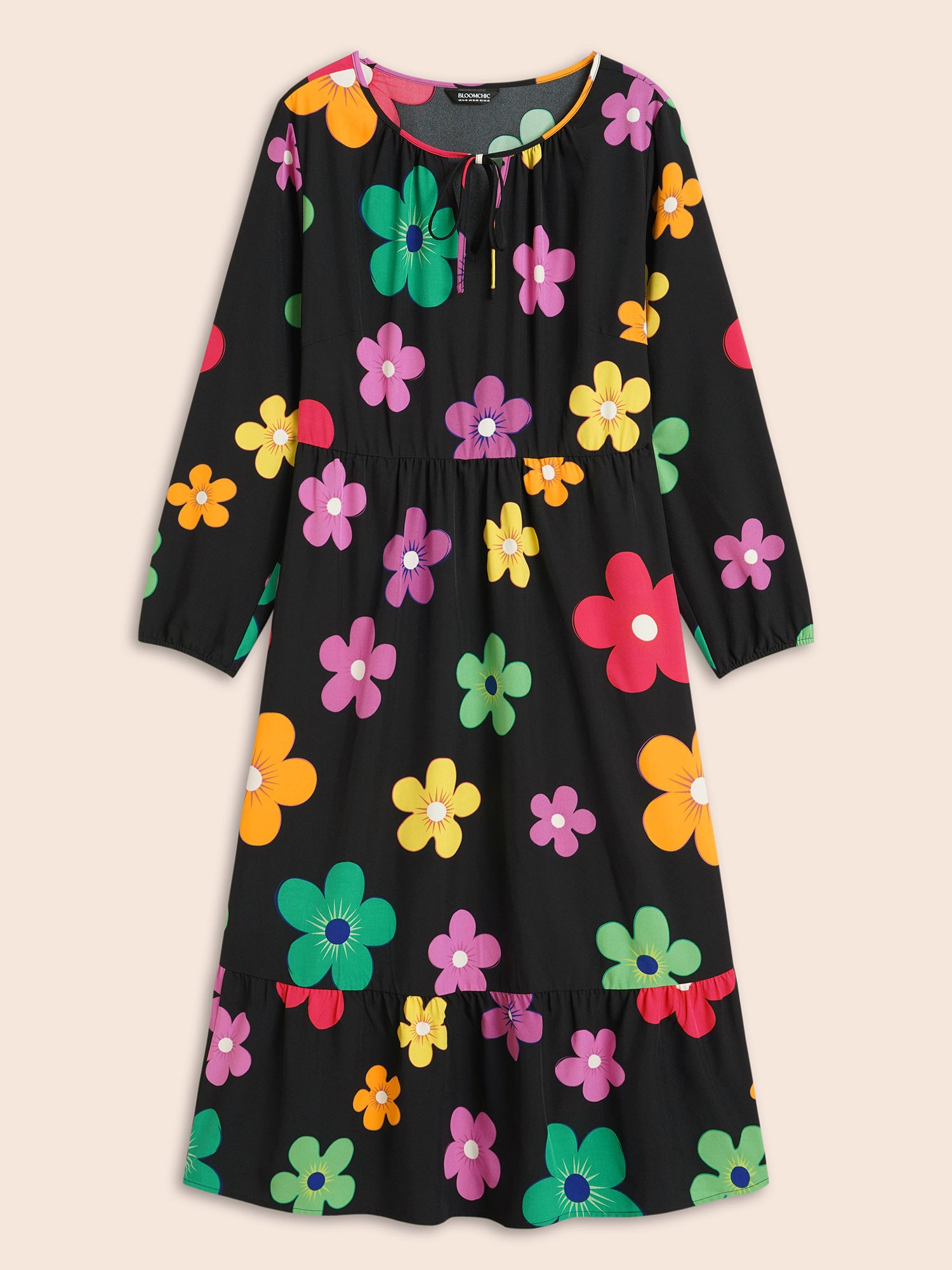 Colored Floral Tie Knot Midi Dress