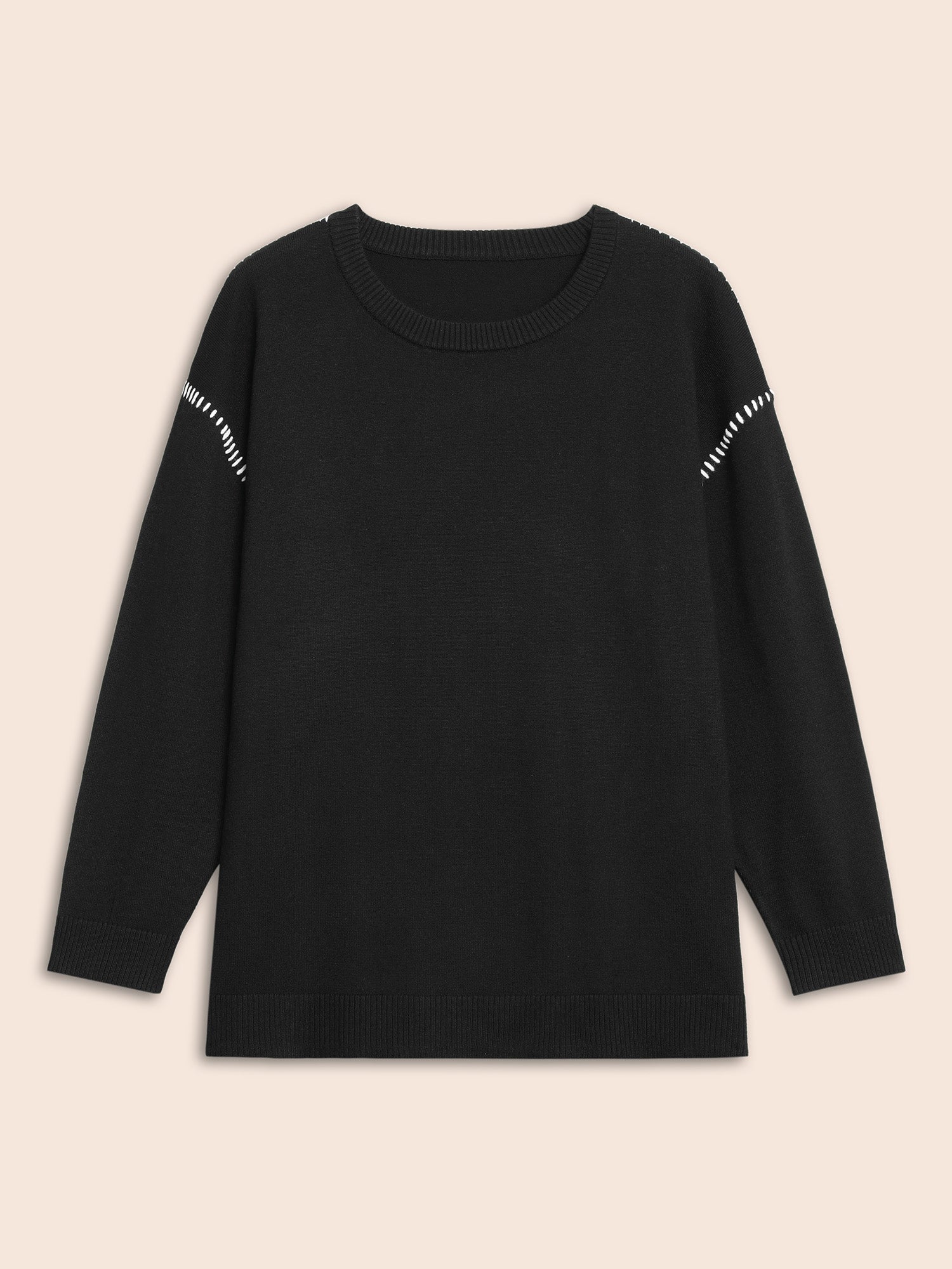 Crew Neck Contrast Trim Drop Shoulder Pullover