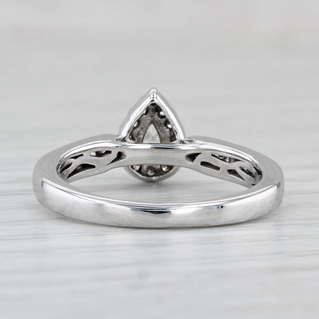 0.34ctw Pear Diamond Halo Engagement Ring 14k White Gold Size 6