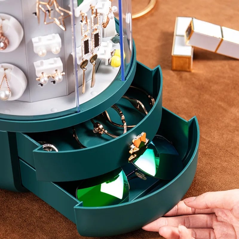 ROTATING JEWELRY ORGANIZER WITH DRAWER