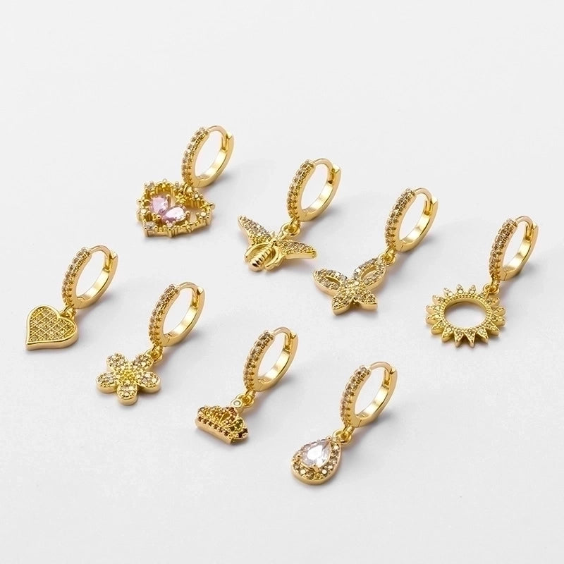 Fashion Water Droplets Heart Shape Copper Plating Inlay Zircon Ear Studs 1 Piece