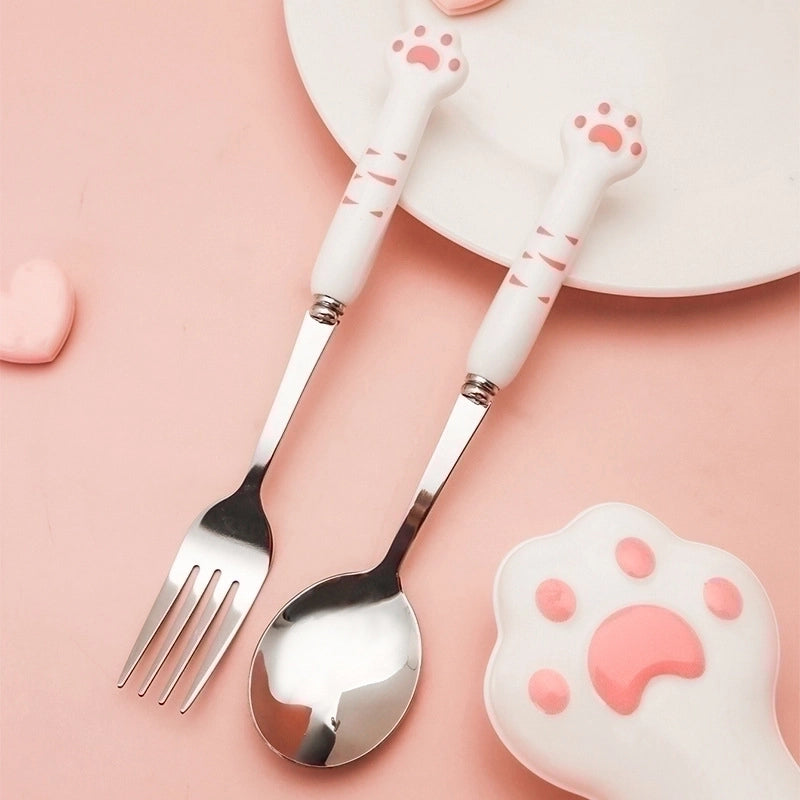 Cute Cat Stainless Steel Plastic Silica Gel Tableware
