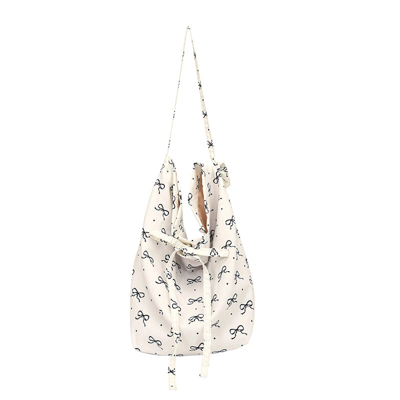 Women's Canvas Bow Knot Cute Bucket Zipper Underarm Bag