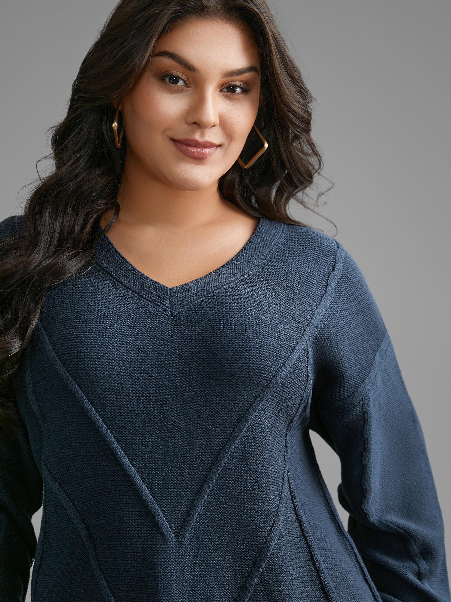 V Neck Cable Knit Texture Pullover