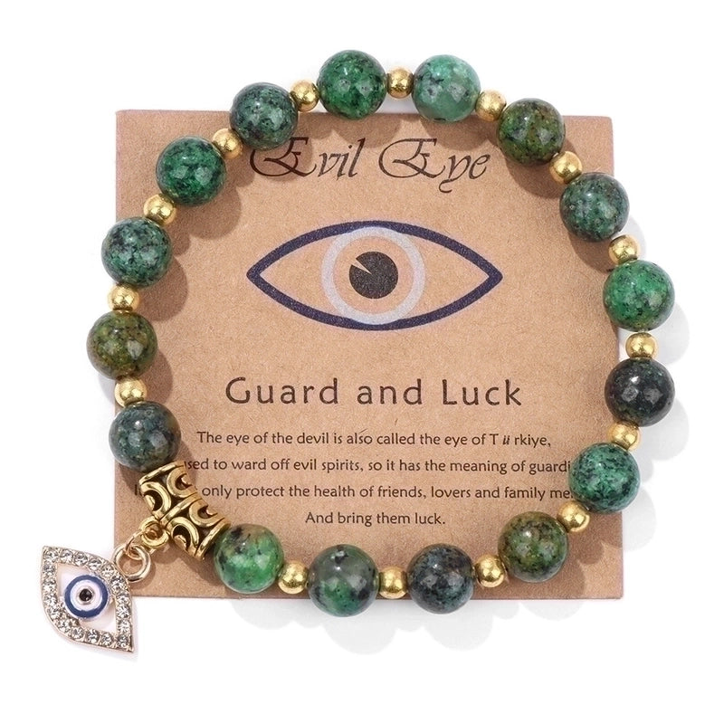 Retro Ethnic Style Devil'S Eye Alloy Natural Stone Elastic String Woven Chain Bracelets In Bulk