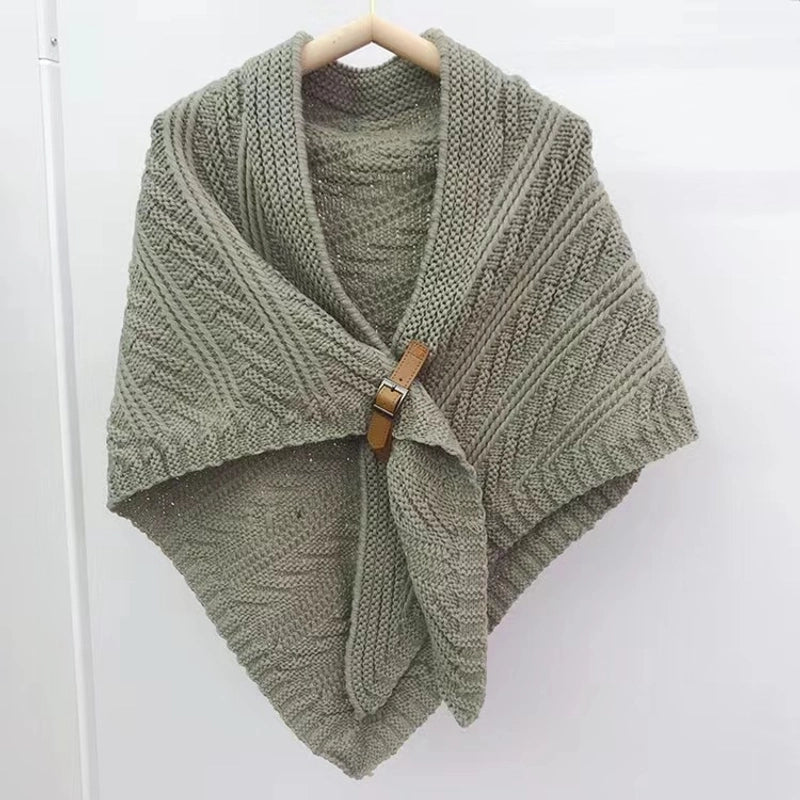 Popular Cloak Spring And Autumn New Warm Leather Buckle Shawl Internet Celebrant New Twill Cloak Anchor Recommended