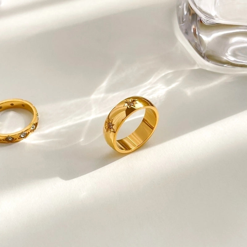 Minimalist Heart Shape Titanium Steel Inlay Zircon Rings