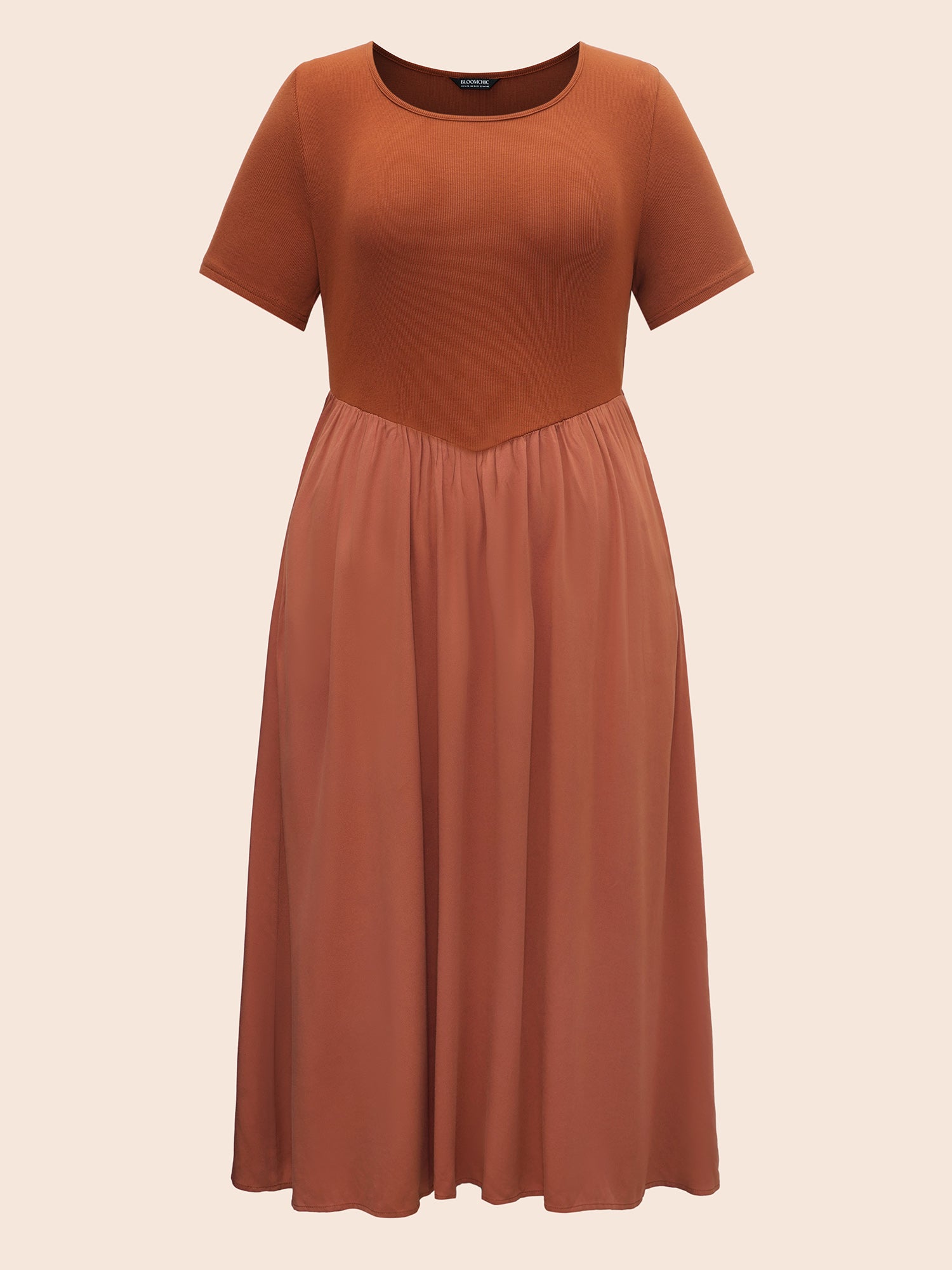 U Neck Patchwork Midi Dress