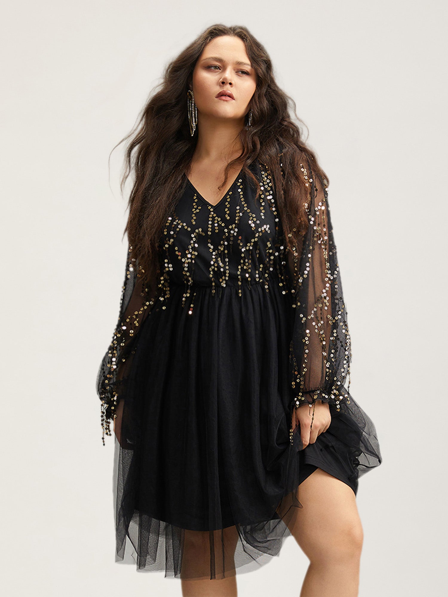 Sequin Mesh Patchwork Tassel Dress