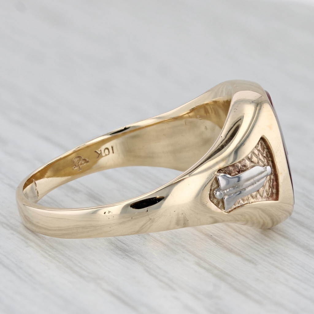 Masonic Square Compass Signet Ring 10k Gold Lab Created Ruby Vintage Blue Lodge