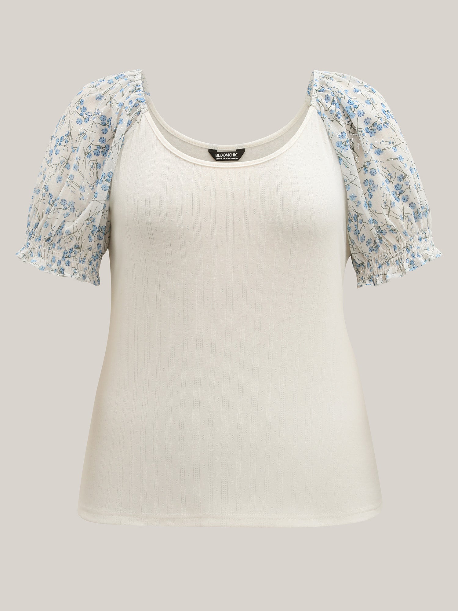 Floral Puff Sleeve Textured T-Shirt