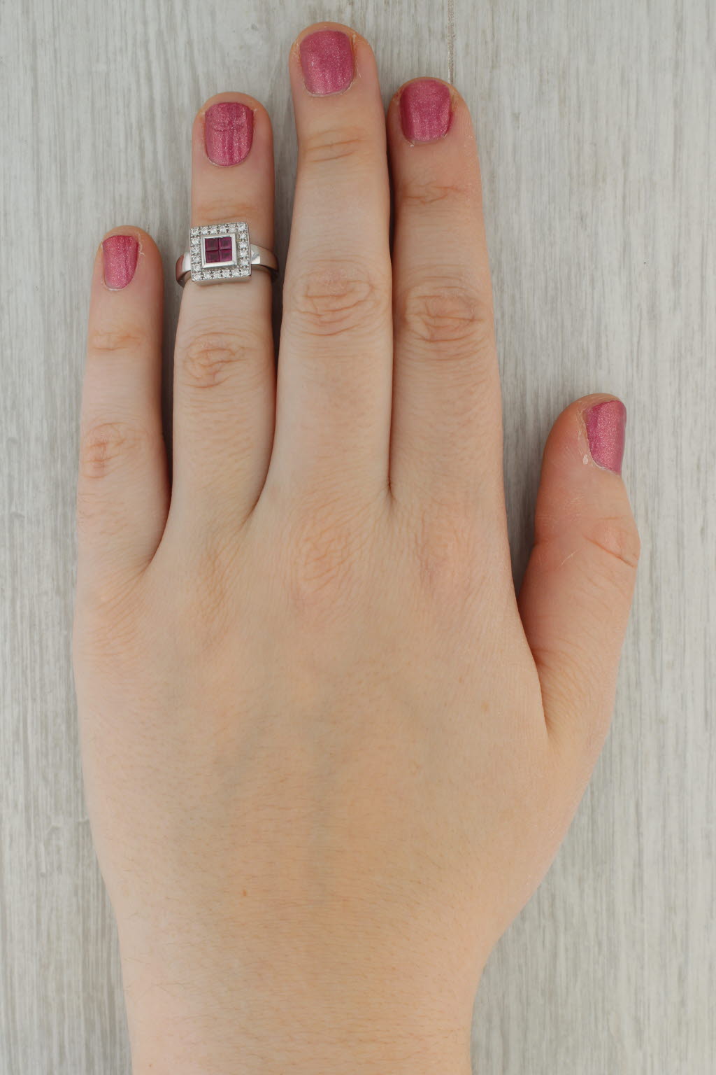 0.76ctw Ruby Diamond Halo Ring 14k White Gold Size 4.25