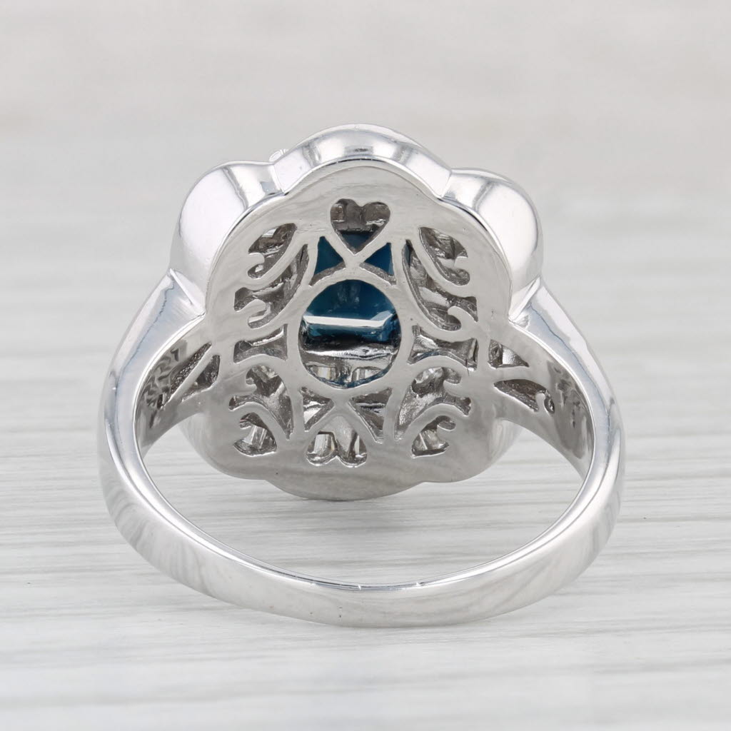 3.20ctw Emerald Cut Blue Sapphire Diamond Halo Ring 14k White Gold Size 8