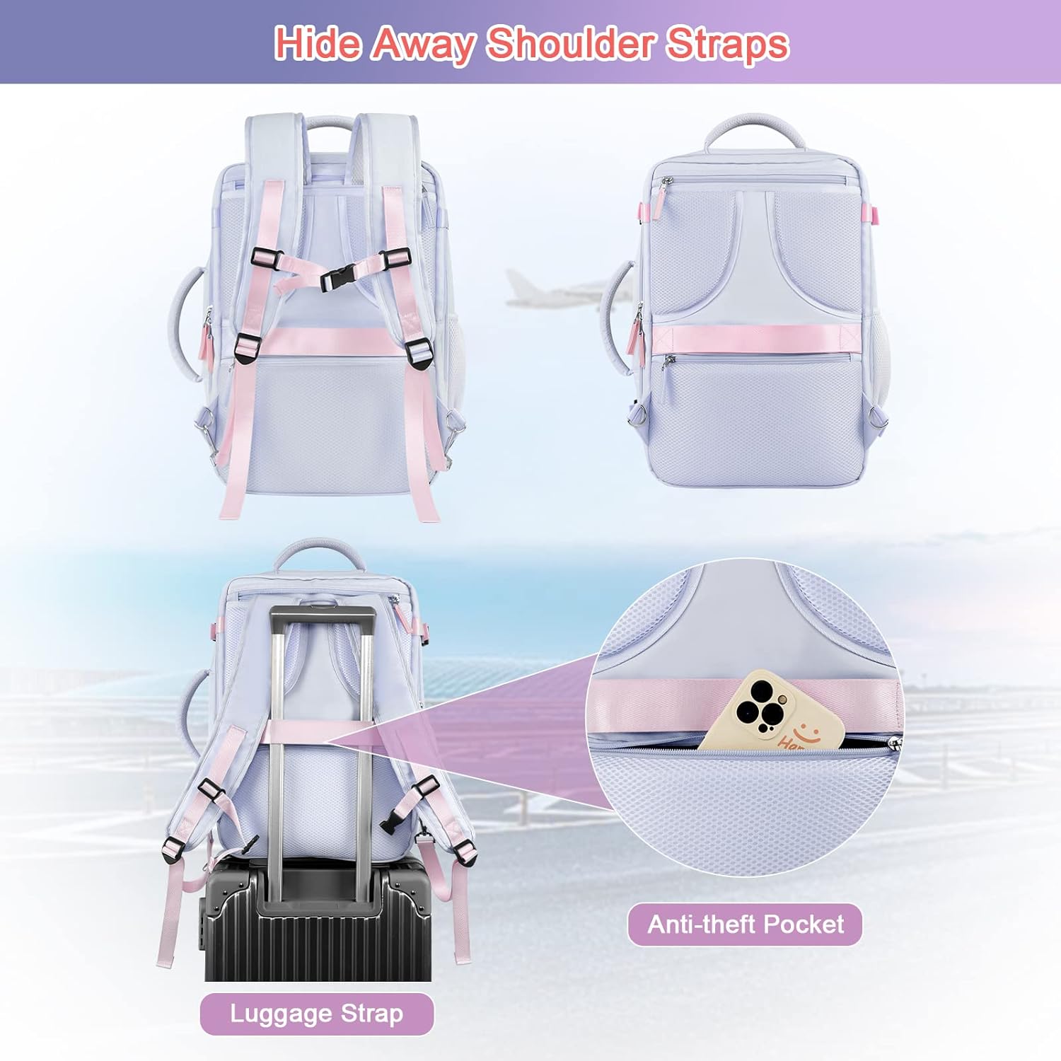 Large Travel Backpack for Women Men, Expandable 40L Carry On Backpack, 17 Inch Laptop Backpack College Bookbag, Waterproof Travel bag as Person Item Flight Approved