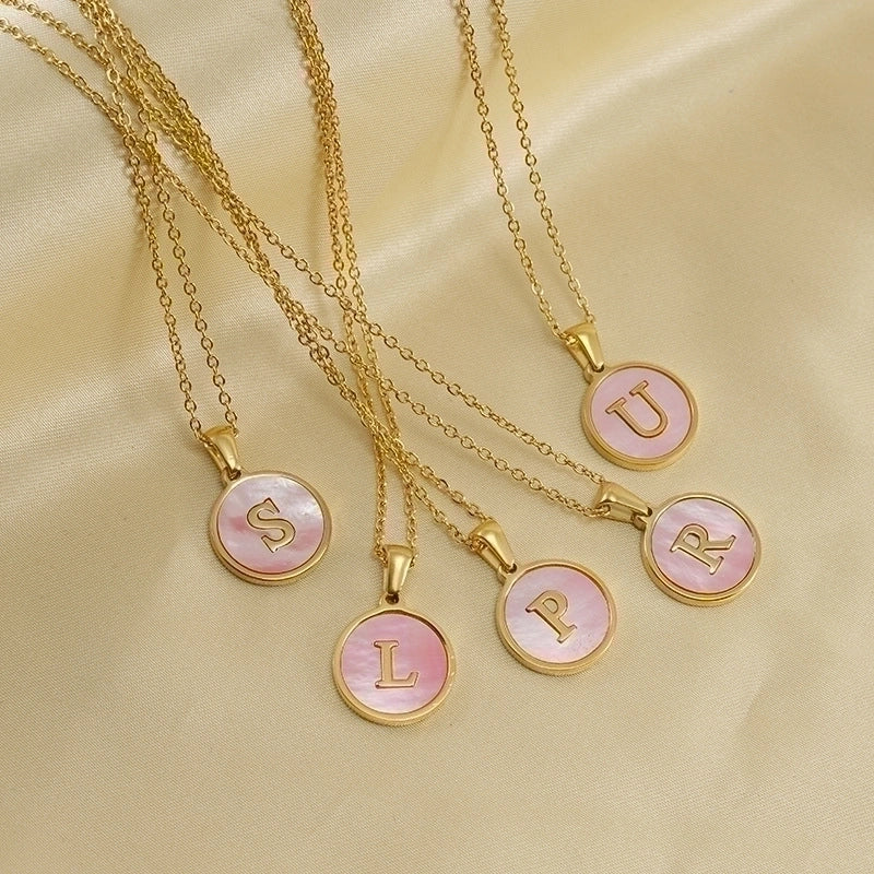 Fashion Round Letter Titanium Steel Pendant Necklace