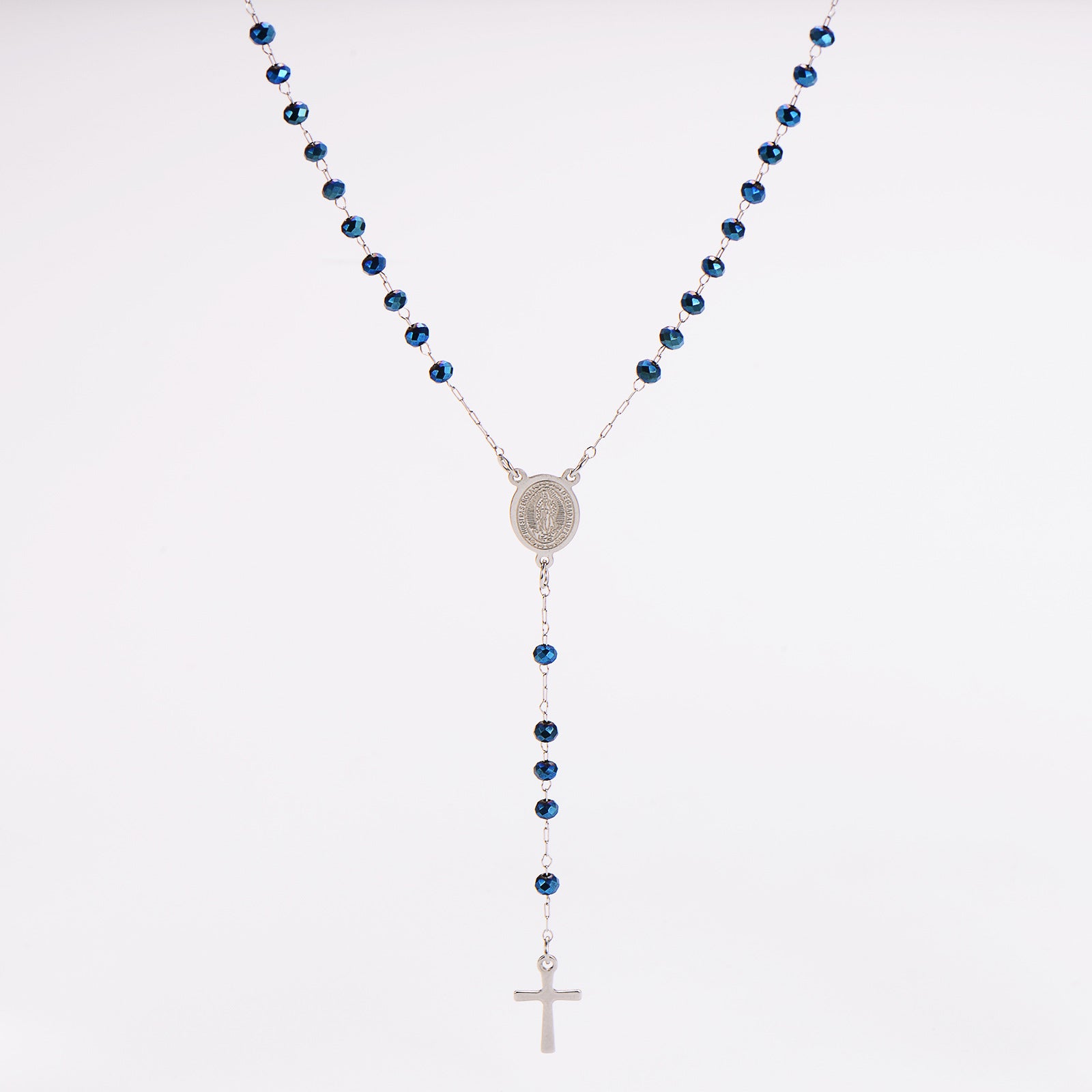 Aml Retro Cross Necklace Trendy Hip-Hop Cross Pendant Round Bead Chain
