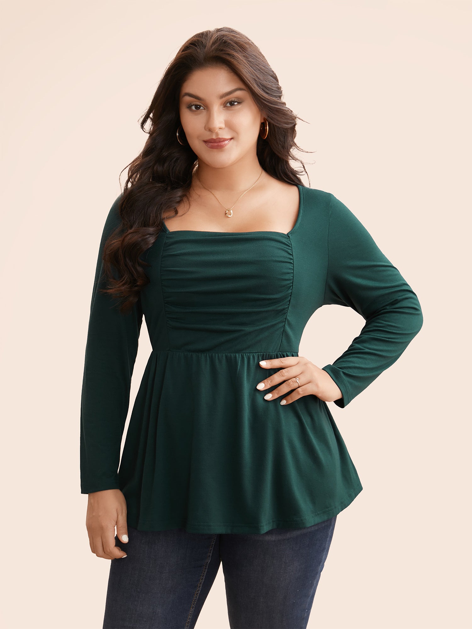 Square Neck Ruched Jersey Top