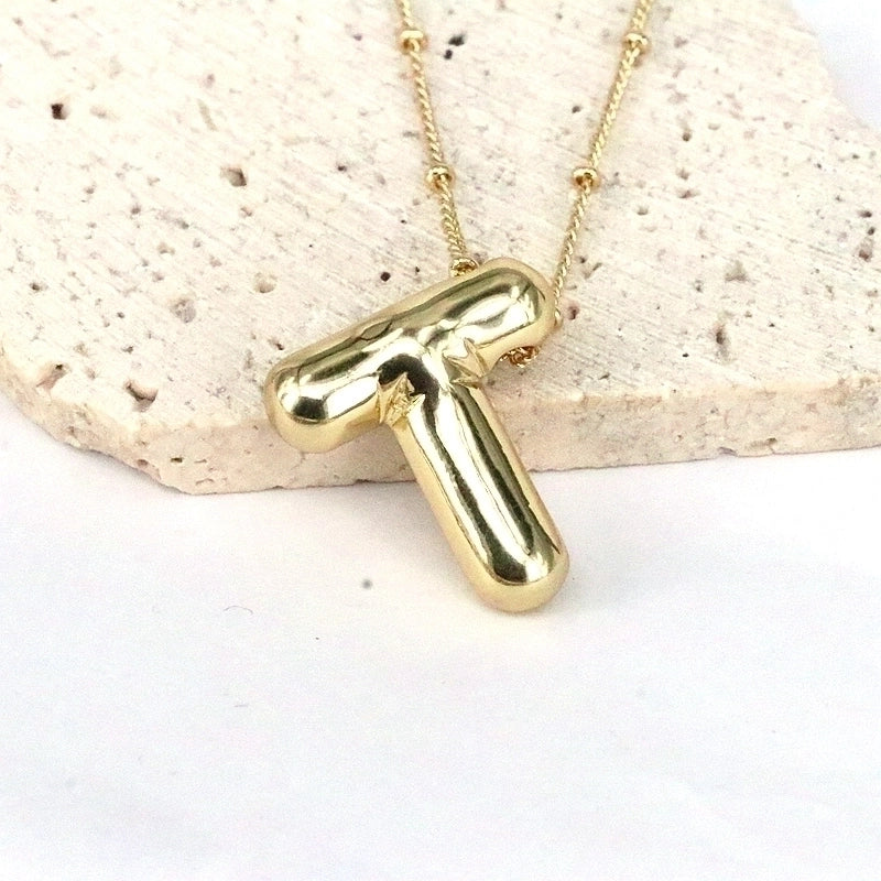 Minimalist Classic Style Letter Copper 18k Gold Plated Pendant Necklace In Bulk