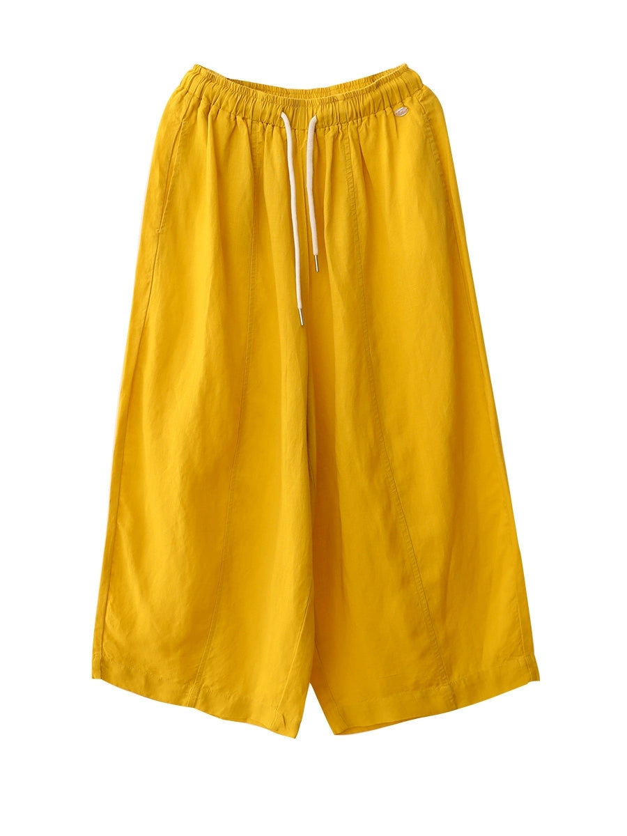 Women Summer Casual Pure Color Linen Wide-leg Pants