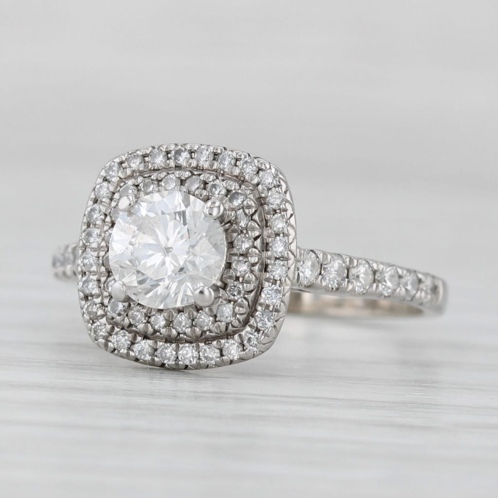 1.06ctw Round Diamond Halo Engagement Ring 14k White Gold Size 5.75