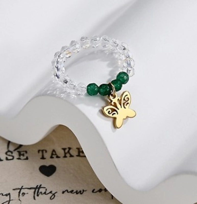 Fashion Heart Shape 304 Stainless Steel Natural Stone 18K Gold Plated Stainless Steel Rings