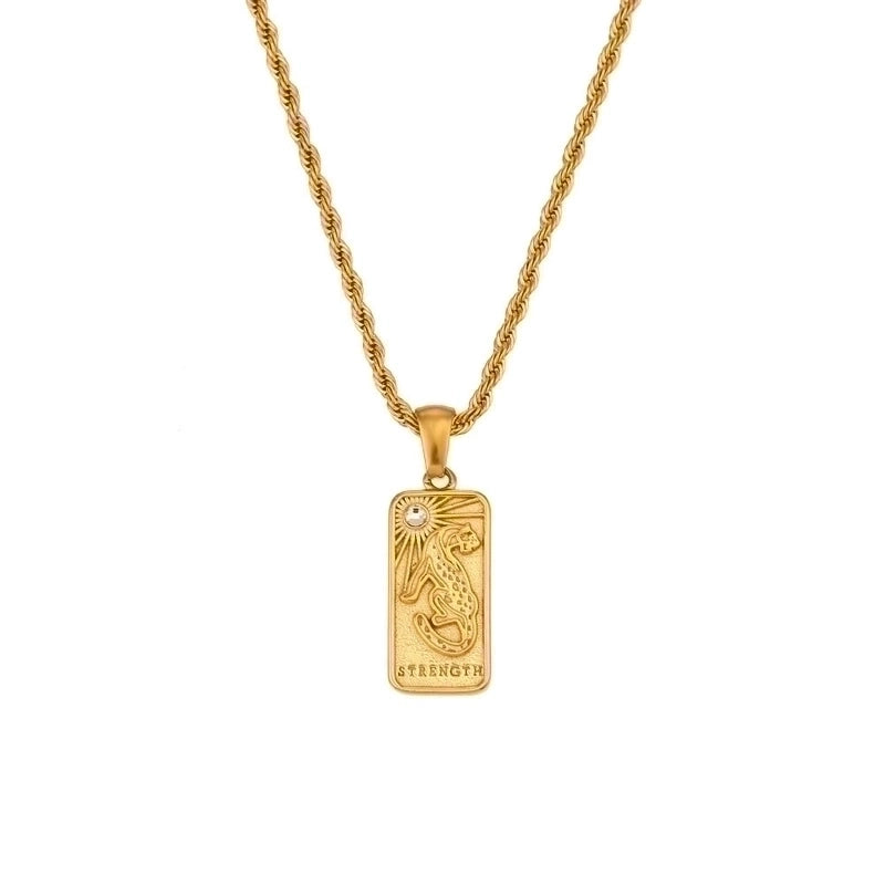 Vintage Style Star Rectangle Stainless Steel Plating Inlay Rhinestones Zircon 18k Gold Plated Pendant Necklace