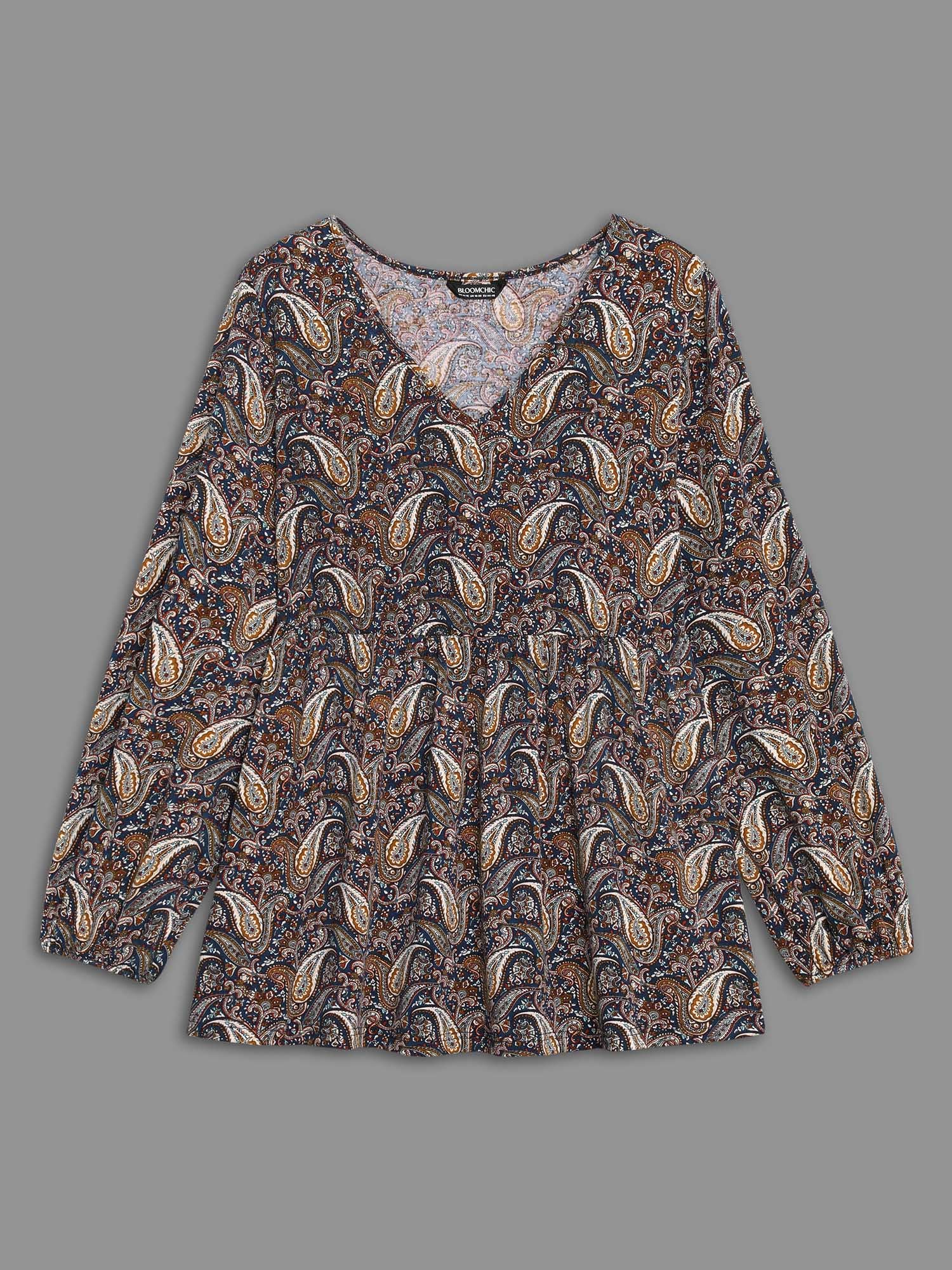 Perris Pattern V-Neck Waist-Cinching Knit Top