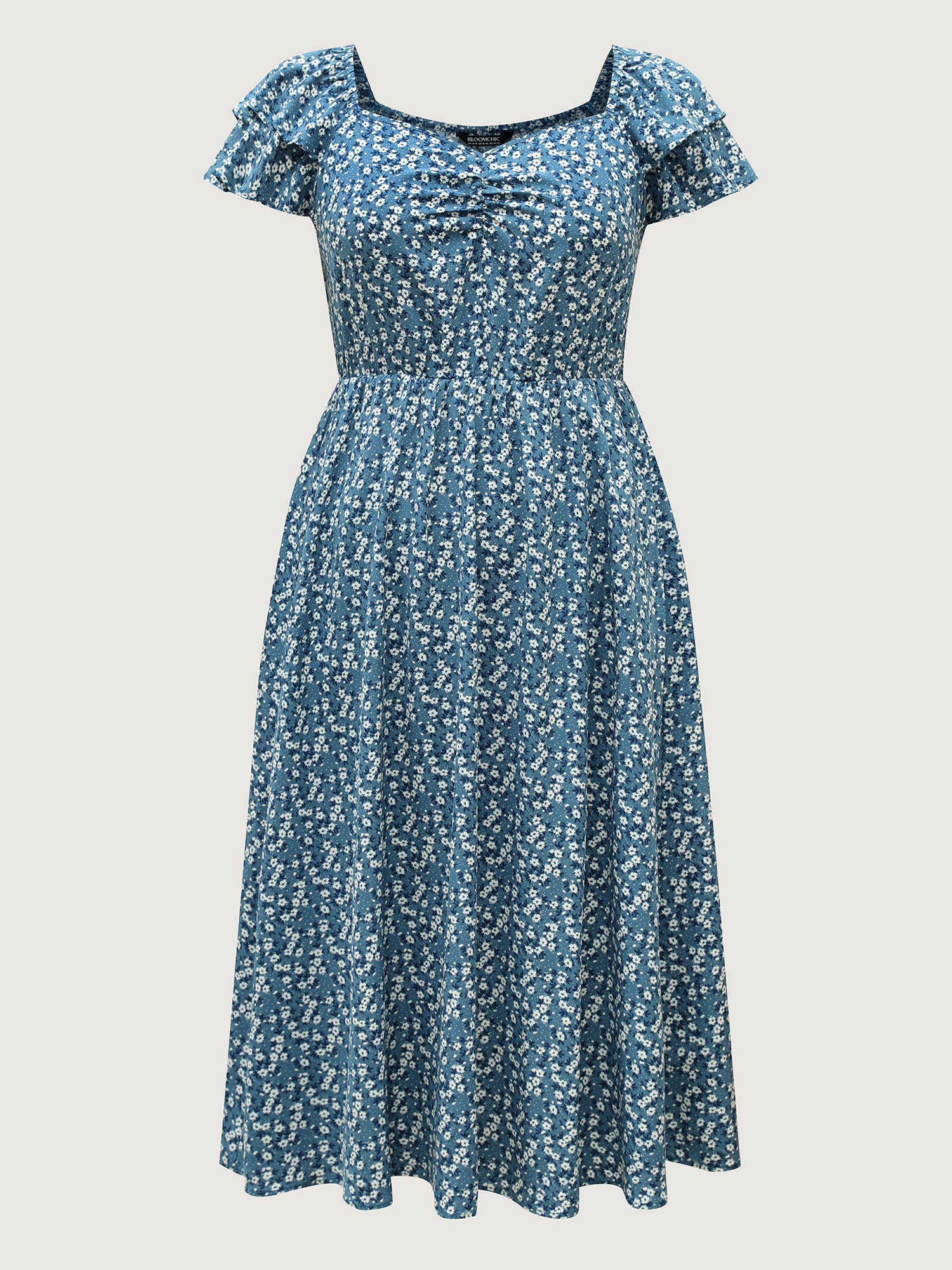 Ditsy Floral Print Layered Ruffled Sleeve Dress