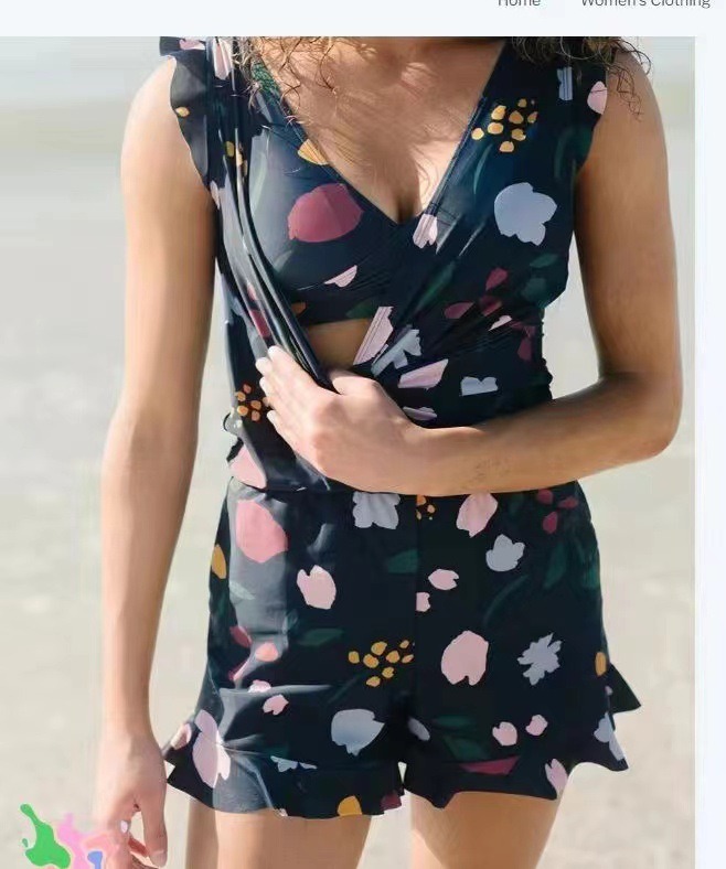 2024 new  swimming built-in bra women's swimsuit printed hot spring boxer European and American style one-piece swimsuit