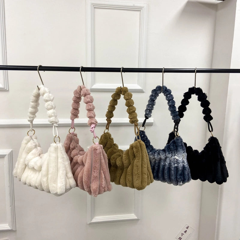 Plush Hand-Carrying Bag Large Capacity Trendy Furry Underarm Women's Bag Textured Tote Bag